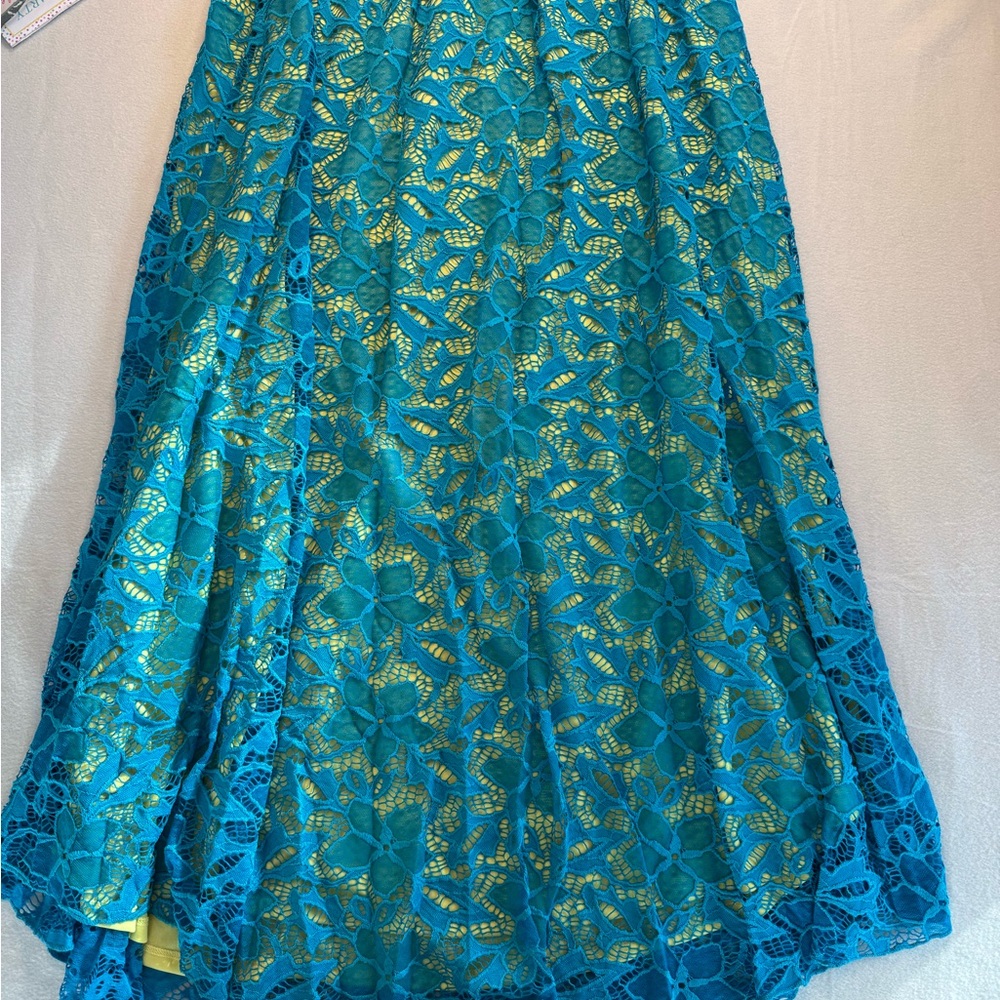 LuLaRoe Teal and Yellow Lace Maxi Skirt